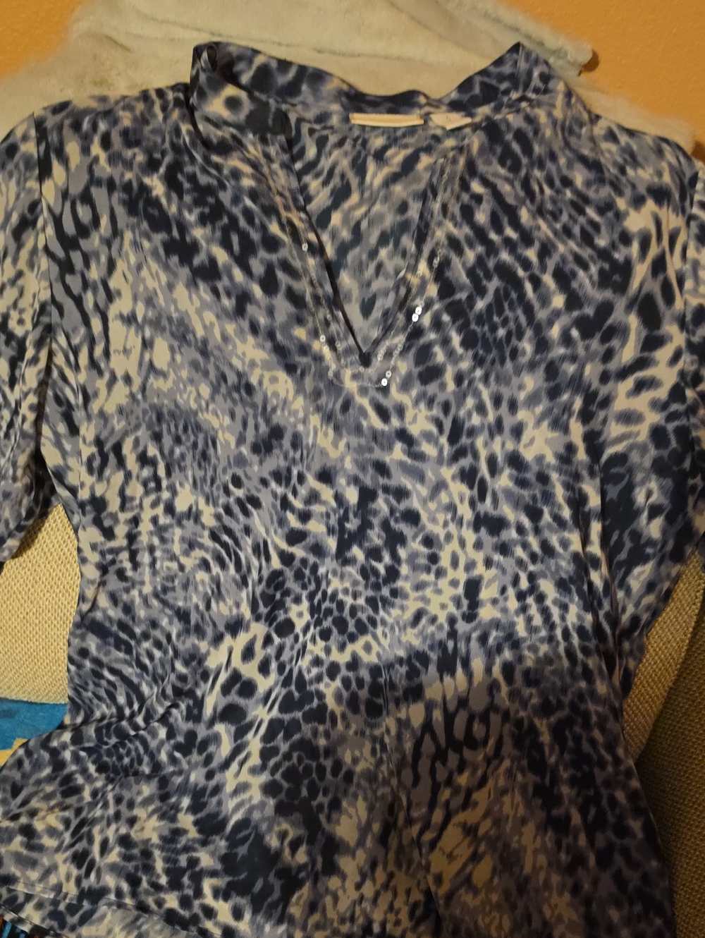Chico's Navy and Cream Animal-Print V-Neck Tunic